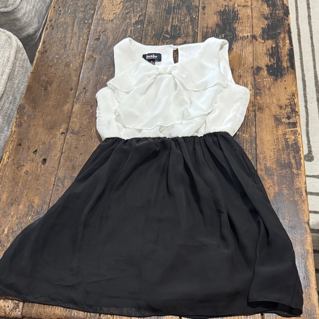 Chiffon Ruffle Bodice Black & White Girls Dress